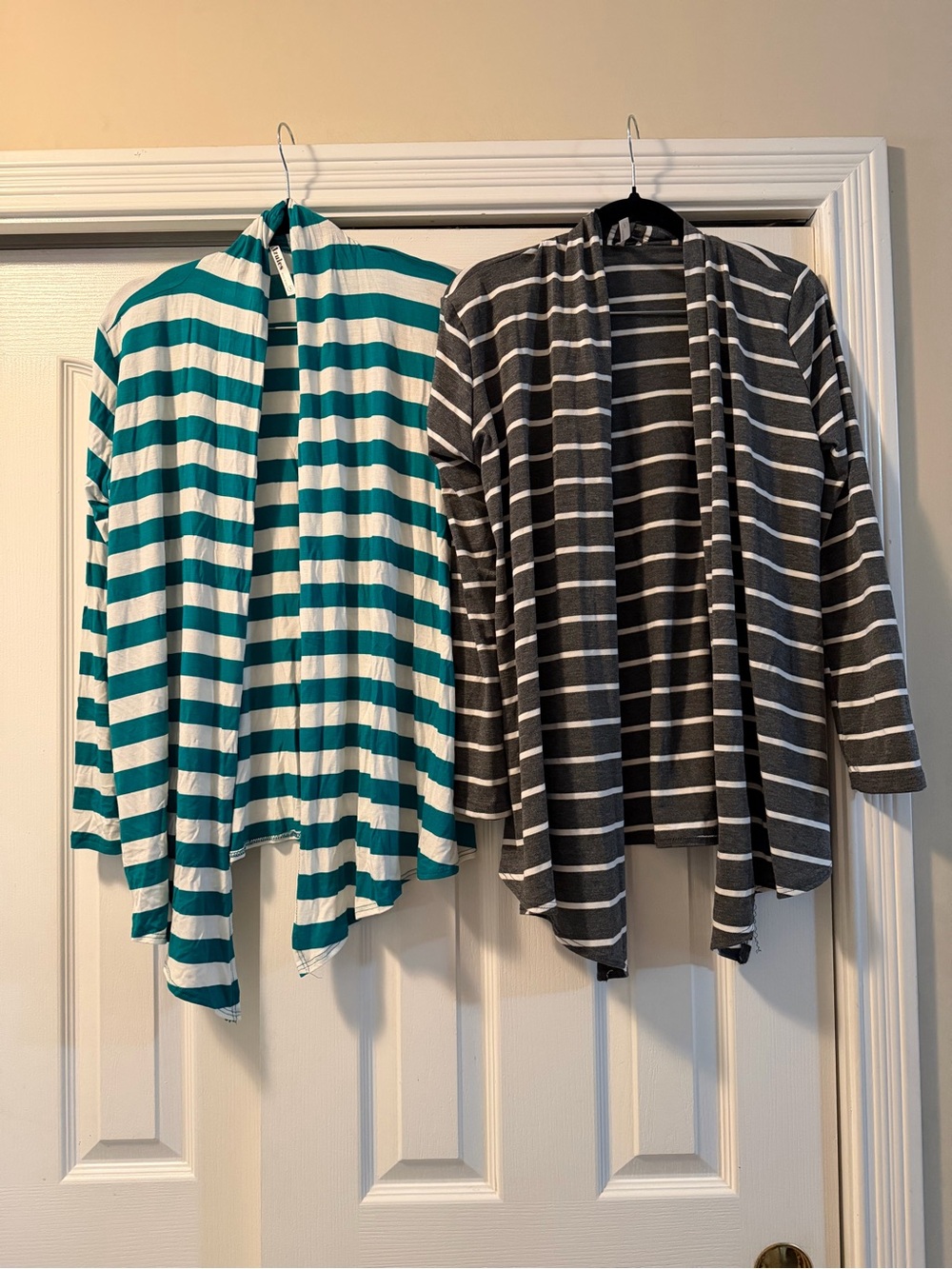 2pc Striped Open-Front Cardigan Sweater - Teal & Charcoal